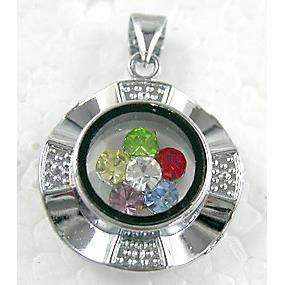 mixed color Mideast rhinestone pendant, rotary, copper, platinum plated