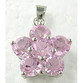 pink Mideast rhinestone flower pendant, copper, platinum plated