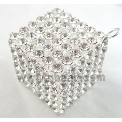 Middle East Rhinestone Pendant for earring, Cube, silver plated