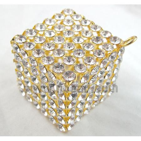 Middle East Rhinestone Pendant for earring, Cube, gold plated