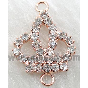 crown connector, copper, paved rhinestone, rose-gold