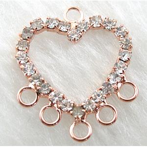 heart pendant, copper, paved rhinestone, rose-gold