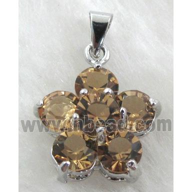 cluster Rhinestone pendant, flower, platinum plated