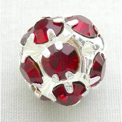 red Middle East Rhinestone Beads, round, silver plated