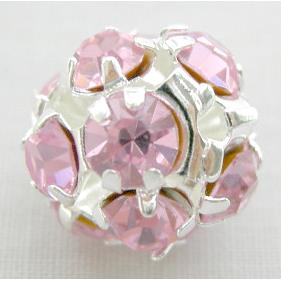pink Middle East Rhinestone Beads, round, silver plated