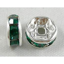 Dark Green Rondelles Middle East Rhinestone Beads with Silver Plated