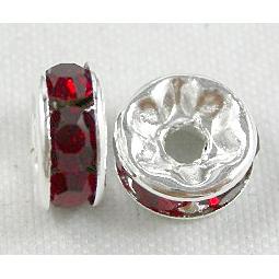 Dark Red Rondelles Middle East Rhinestone Beads with Silver Plated