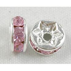 Pink Rondelles Middle East Rhinestone Beads with Silver Plated