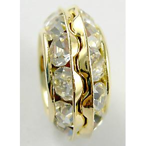 clear Middle East Rhinestone Beads, rondelle, gold plated