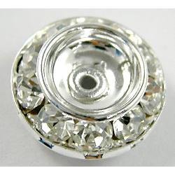 clear Middle East Rhinestone Beads, rondelle, silver plated