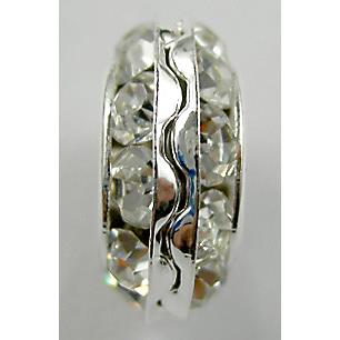 clear Middle East Rhinestone Beads, rondelle, silver plated