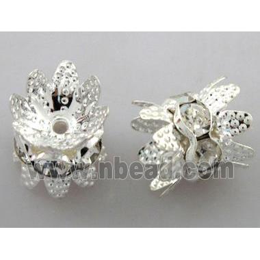 Rondelle Mideast Rhinestone Beads with bead-cap, silver plated