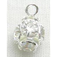 Middle East Rhinestone Pendant, round ball, white, silver plated