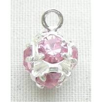 pink Middle East Rhinestone Pendant, round ball, silver plated