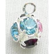 mixed color Middle East Rhinestone Pendant, round ball, silver plated