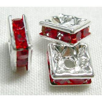 Red Square Middle East Rhinestone Beads, silver plated