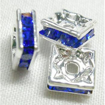 deep blue square Bead with middle-east Rhinestone, silver plated