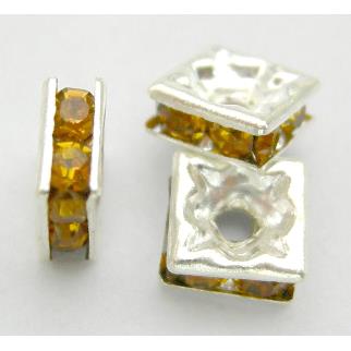 golden Middle East Rhinestone Beads, square, silver plated