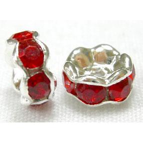 Red Rondelle Middle East Rhinestone Beads, silver plated