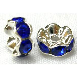 Cobalt Rondelle Middle East Rhinestone Beads, silver plated