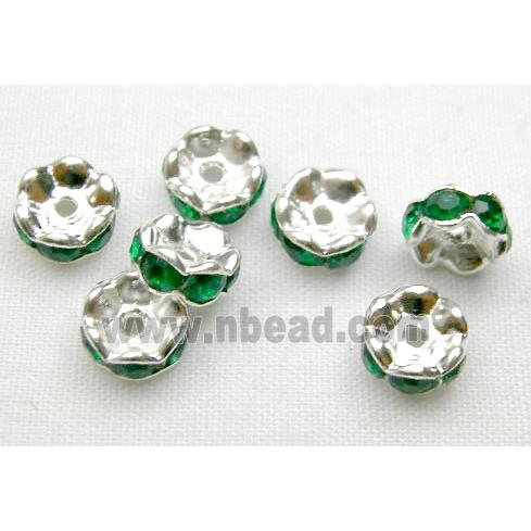 Green Rondelle Middle East Rhinestone Beads, silver plated