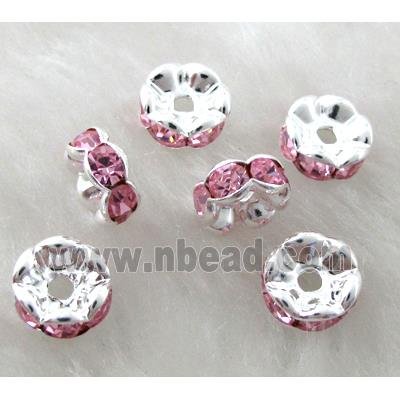 Pink Rondelles Middle East Rhinestone Beads, silver plated