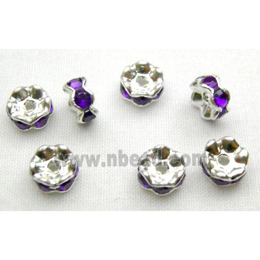 Purple Rondelle Middle East Rhinestone Beads, silver plated