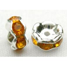 Golden Middle East Rhinestone Beads, Rondelle, silver plated
