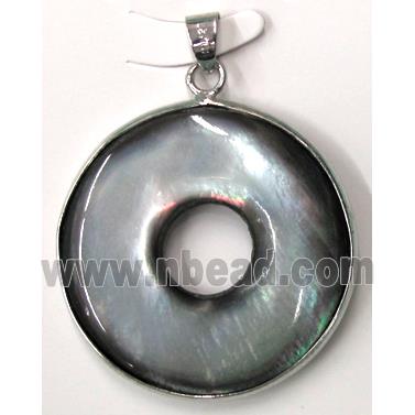 Paua Abalone shell pendant, donut, grey