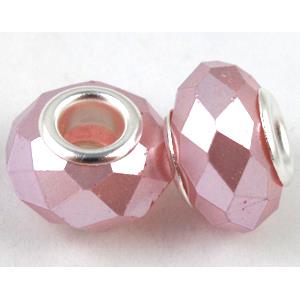 pearlized shell beads, faceted rondelle, pink
