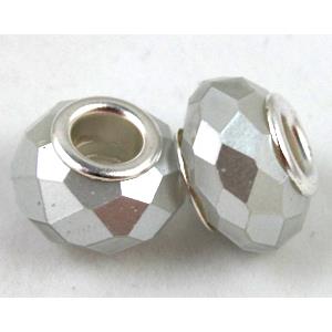 pearlized shell beads, faceted rondelle, silver-gray