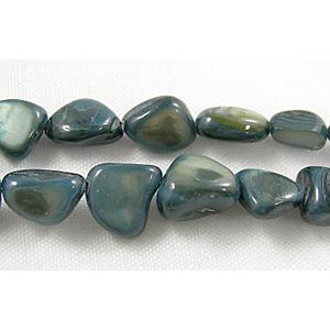 32 inches string of freshwater shell beads, freeform, steel blue