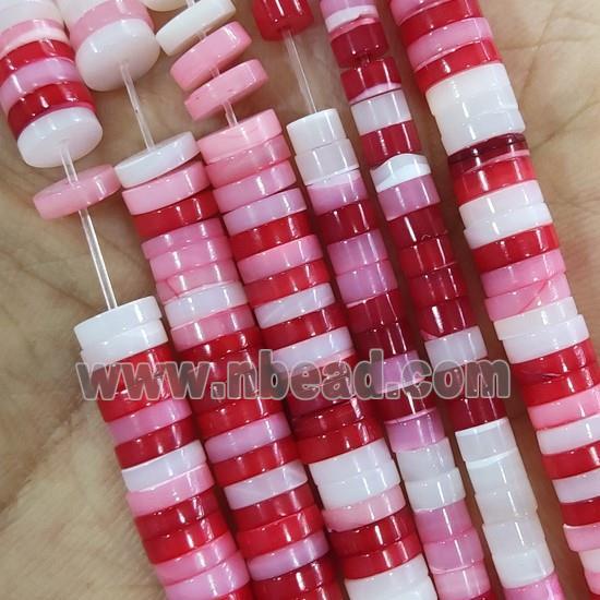 Shell Heishi Beads, red and white