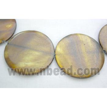 freshwater shell beads, flat-round, bronze