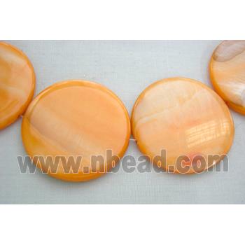 freshwater shell beads, flat-round, orange
