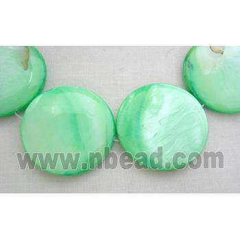 freshwater shell beads, flat-round, green