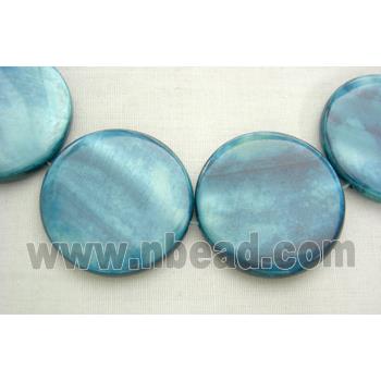 freshwater shell beads, flat-round, ink-blue