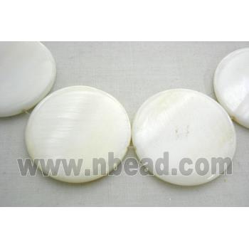 freshwater shell beads, flat-round, white