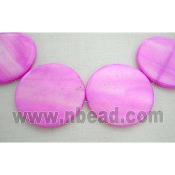 freshwater shell beads, flat-round, hot-pink