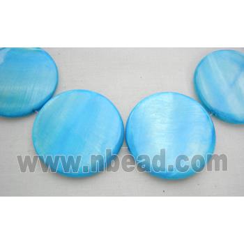 freshwater shell beads, flat-round, aqua