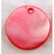freshwater shell pendant, flat-round, red