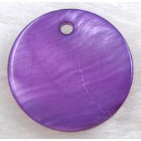 freshwater shell pendant, flat-round, purple