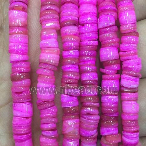 Shell heishi beads, hotpink dye