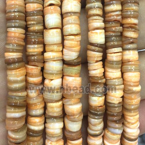 Shell heishi beads, orange dye