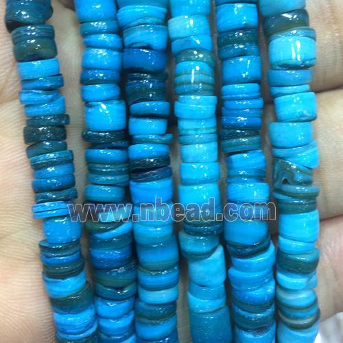 Shell heishi beads, blue dye