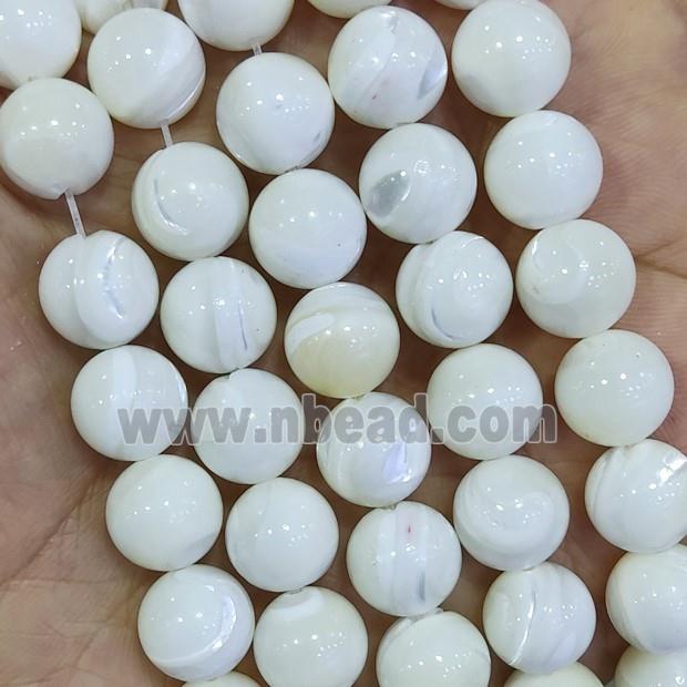 White Mother Of Pearl MOP Shell Beads Round Smooth