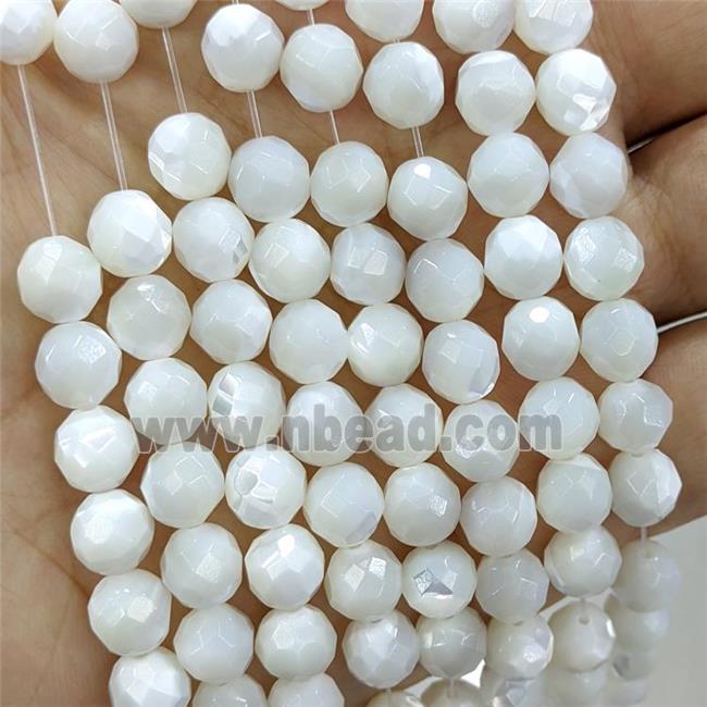 White Mother Of Pearl MOP Shell Beads Faceted Round
