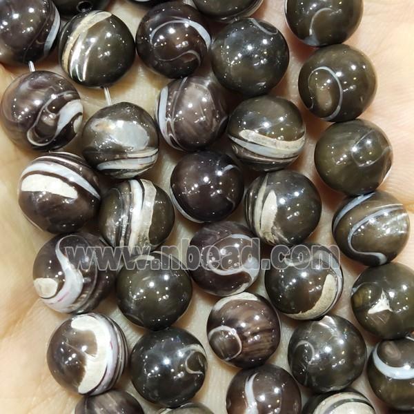 Natural Sea Shell Beads Smooth Round Coffee Dye