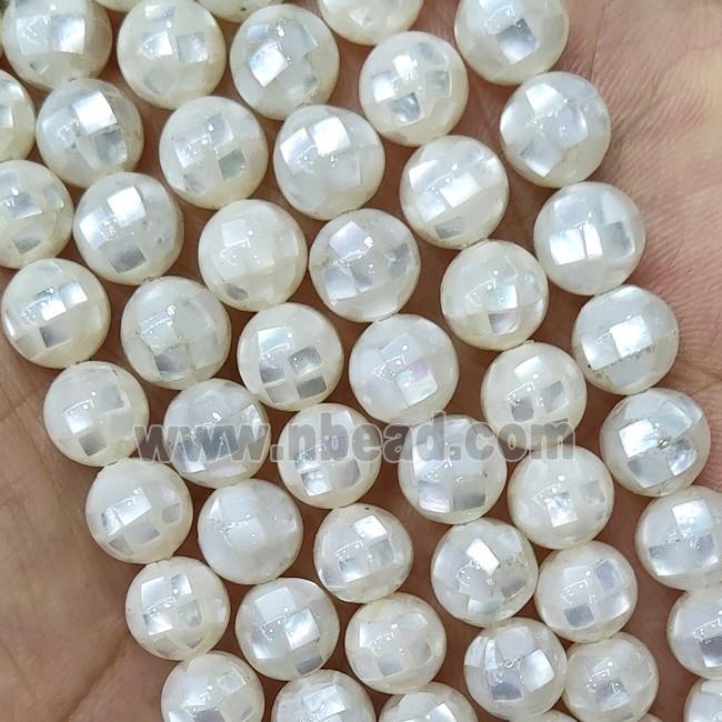 Round MOP Shell Beads White Faceted