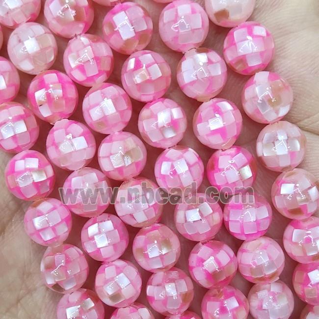 Round MOP Shell Beads Hotpink Dye Faceted